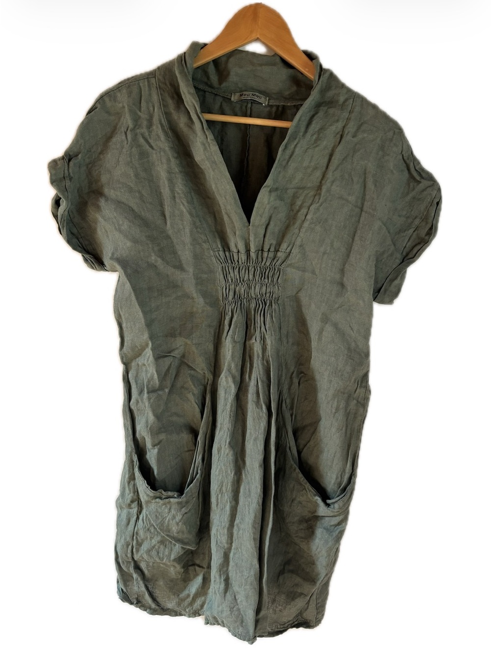 Meo Meli 100% Linen Short-Sleeve Smocked Casual Dress